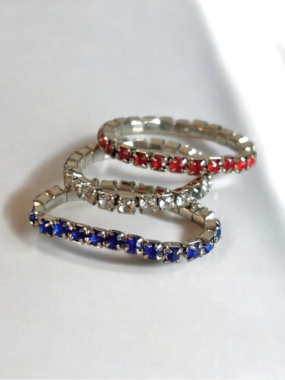 Vintage Avon Eternal Rhinestone Stretchy Toe Ring Set NIB | Blue Red and Silver